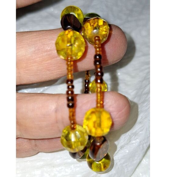 Amber Glass Memory Wire Wrap Bracelet AB Coated Fairycore Elegant Sparkly - Picture 5 of 7